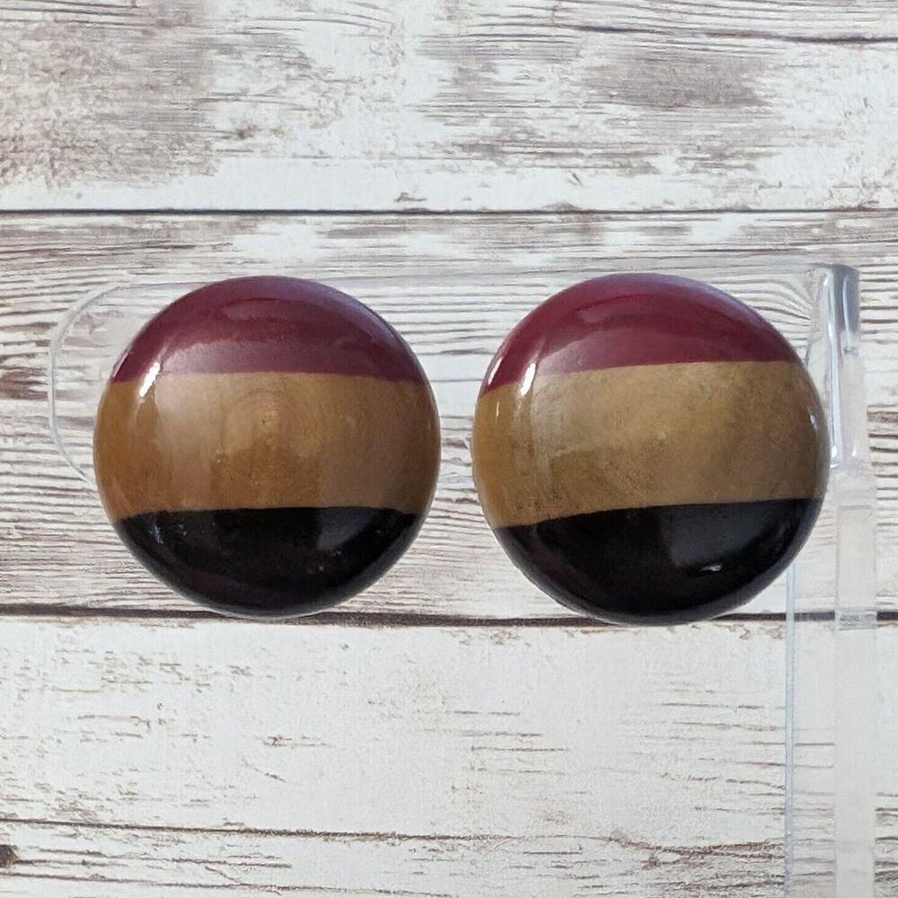 Vintage Clip On Earrings - Tri Color Circle Just Under 1"